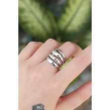 Clariss Pirinç Gümüş Renk Ayarlanabilir Tırtıklı Bombe Yüzük