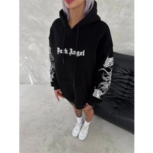 Adisia Üç Iplik Uzun Kol Kapşonlu Baskılı Sweatshirt - Siyah