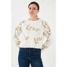 Fashion Friends Regular Fit Sıfır Yaka Simli Kazak Kadın Kazak 24K0261K1