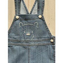 Önden Ayıcık Nakışlı Çıt Çıt Kapamalı Kot Salopet Pantolon Tulum Bebek