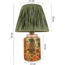 Timide Desenli Handmade Seramik Abajur Yeşil