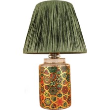 Timide Desenli Handmade Seramik Abajur Yeşil