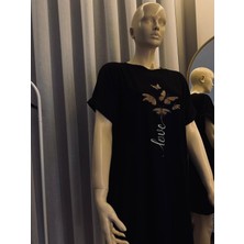 Butik Kelebek Baskılı Crew Neck Elbise, Bahar ve Yaz Için Rahat Kısa Kollu Bol Kesim Elbise, Kadın Giyim
