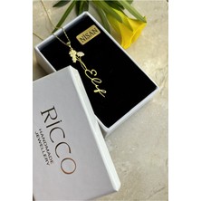 Ricco Jewellery 14 K Gold Kaplama 925 Ayar Gümüş Doğduğun Ay Yeşeren Çiçekli Isim Kolye