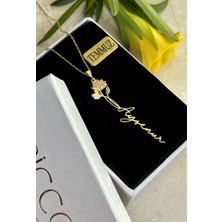 Ricco Jewellery 14 K Gold Kaplama 925 Ayar Gümüş Doğduğun Ay Yeşeren Çiçekli Isim Kolye