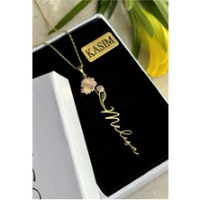 Ricco Jewellery 14 K Gold Kaplama 925 Ayar Gümüş Doğduğun Ay Yeşeren Çiçekli Isim Kolye