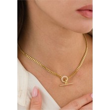 Ricco Jewellery 14 K Gold Kaplama 925 Ayar Gümüş Choker Gurmet T Kilit Zincir