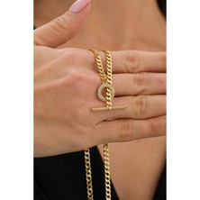 Ricco Jewellery 14 K Gold Kaplama 925 Ayar Gümüş Choker Gurmet T Kilit Zincir