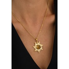 Ricco Jewellery 14 K Gold Kaplama 925 Ayar Gümüş El Işi Doğal Sitrin Kolye