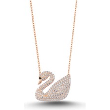 Ricco Jewellery 14 K Rose Gold Kaplama 925 Ayar Gümüş Kuğu Kolye