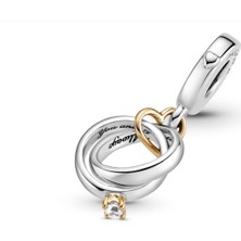 Hector Co Jewellery Iki Renkli Çift Alyanslı Sallantılı Charm 925 Ayar Gümüş