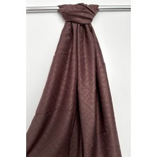 Pamuk Jakar F Desen Şal, Cotton Şal, Ipeksi Pamuklu Şal, Kaymaz Monogram Şal, Kahverengi Şal