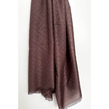 Pamuk Jakar F Desen Şal, Cotton Şal, Ipeksi Pamuklu Şal, Kaymaz Monogram Şal, Kahverengi Şal