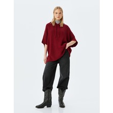 Koton Oversize Triko Panço Kapüşonlu Örgü Dokulu Kısa Kollu