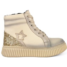 Hakiki Deri Bej Yıldız Desenli Kız Çocuk Bot