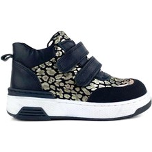 Hakiki Deri Siyah Dore Desenli Kız Çocuk Bot