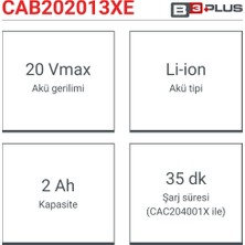 Crown Akü 20V 2.0 Ah CAB202013XE | Yedek Batarya 20 Volt 2.0 Ah Li-Ion Yedek Akü