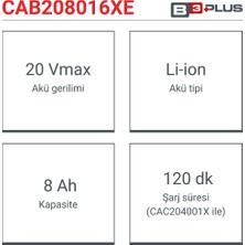 Crown Akü 20V 8.0 Ah CAB208016XE | Yedek Batarya 20 Volt 8.0 Ah Li-Ion Yedek Akü