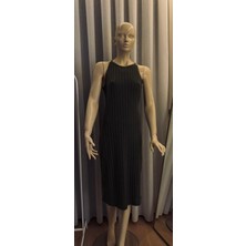 Butik Nervürlü Halter Yaka Elbise, Ilkbahar ve Yaz Için Zarif Kolsuz Elbise, Kadın Giyim