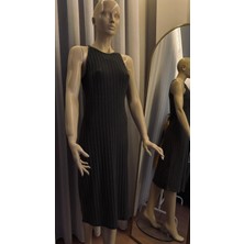 Butik Nervürlü Halter Yaka Elbise, Ilkbahar ve Yaz Için Zarif Kolsuz Elbise, Kadın Giyim