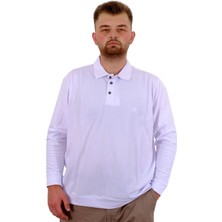 Mode Xl Büyük Beden Erkek Polo Yaka Sweatshirt Nakışlı U24340 Beyaz