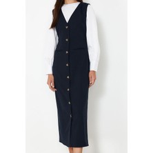 Ersefa Moda Stil Regular V Yaka Maxi Boy Tesettür Dokuma Kumaş Jile Elbise