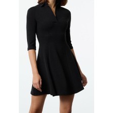 Ersefa Moda Stil Slim Polo Yaka Mini Boy Skater Belden Açılan Örme Elbise