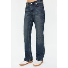 FRM Kadın Moda Şık Kot Pantolon Boru Paça Regular Boy Denim Düşük Bel Straight Jeans