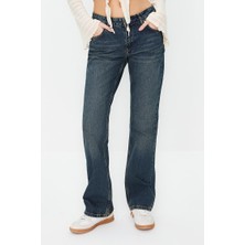 FRM Kadın Moda Şık Kot Pantolon Boru Paça Regular Boy Denim Düşük Bel Straight Jeans