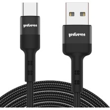 Yediseven USB A To Type C Halat Örgü Xiaomi Huawei Android Hızlı Şarj Veri Aktarma Kablosu Siyah 1 Metre