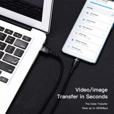 Yediseven USB A To Type C Halat Örgü Xiaomi Huawei Android Hızlı Şarj Veri Aktarma Kablosu Siyah 1 Metre