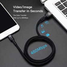 Yediseven USB A To Lightning 2.4A Halat Örgü Iphone Şarj Kablosu Siyah 1 Metre