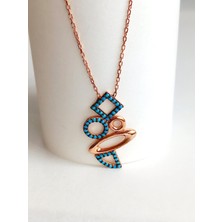 Gümüş Gold Turkuaz Firuze Taşlı Satürn Tasarım Kadın Trend Kolye Sevgililer Günü Hediye