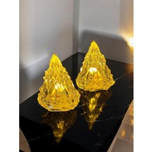 Kristal Elmas 2 li Çam Ağacı Mum Seti 8 cm Yılbaşı Led Mum