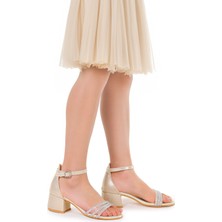 Kiko Kids Nobe Altın Renkli Kız Çocuk 4 Cm Topuklu Sandalet Ayakkabı Şık Tasarım