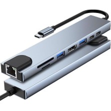 Gökkuşağı Macbook Pro Air USB Type-C Hub Dönüştürücü Çoklayıcı USB Hdmi, Tf, Sd, Pd, Ethernet Çevirici 8in1 Çevirici