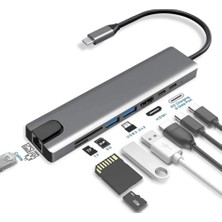 Gökkuşağı Macbook Pro Air USB Type-C Hub Dönüştürücü Çoklayıcı USB Hdmi, Tf, Sd, Pd, Ethernet Çevirici 8in1 Çevirici