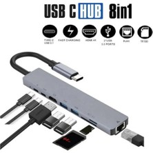 Gökkuşağı Macbook Pro Air USB Type-C Hub Dönüştürücü Çoklayıcı USB Hdmi, Tf, Sd, Pd, Ethernet Çevirici 8in1 Çevirici