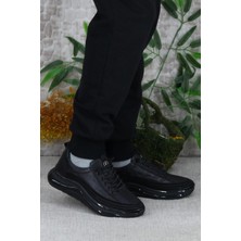 Mehmet Mete 2402 Siyah Rahat Lastik Bağcıklı  Deri Erkek Ayakkabı