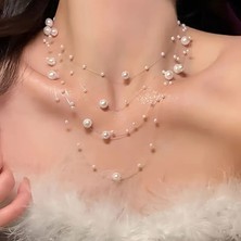 Lovisa Accessories El Emeği Hayalet Inci Kolye, Inci Boncuk Şeffaf Hayalet Kolye