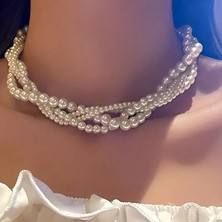 Lovisa Accessories El Emeği 4 Sıra Sarmal Inci Kolye, Choker Inci Boncuk Kolye