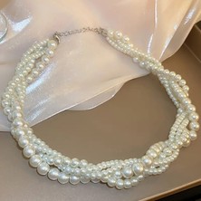 Lovisa Accessories El Emeği 4 Sıra Sarmal Inci Kolye, Choker Inci Boncuk Kolye