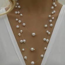 Lovisa Accessories El Emeği 3 Sıra Inci Detaylı Zincir Kolye, Inci Kolye