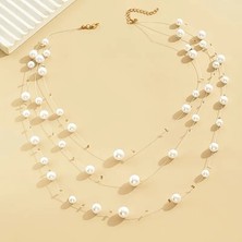 Lovisa Accessories El Emeği 3 Sıra Inci Detaylı Zincir Kolye, Inci Kolye