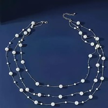 Lovisa Accessories El Emeği 3 Sıra Inci Detaylı Zincir Kolye, Inci Kolye