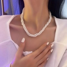 Lovisa Accessories El Emeği 3 Sıra Sarmal Inci Kolye, Choker Inci Boncuk Kolye