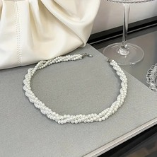 Lovisa Accessories El Emeği 3 Sıra Sarmal Inci Kolye, Choker Inci Boncuk Kolye
