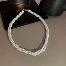 Lovisa Accessories El Emeği 3 Sıra Sarmal Inci Kolye, Choker Inci Boncuk Kolye