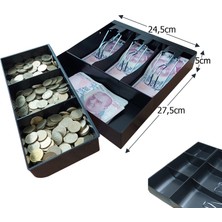 Saypos Full Rampalı Metal Para Çekmecesi İçi Düzenleyici 3 Banknot 3 Bozuk Para Gözlü 24,5X27,5X5CM