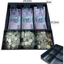 Saypos Full Rampalı Metal Para Çekmecesi İçi Düzenleyici 3 Banknot 3 Bozuk Para Gözlü 24,5X27,5X5CM